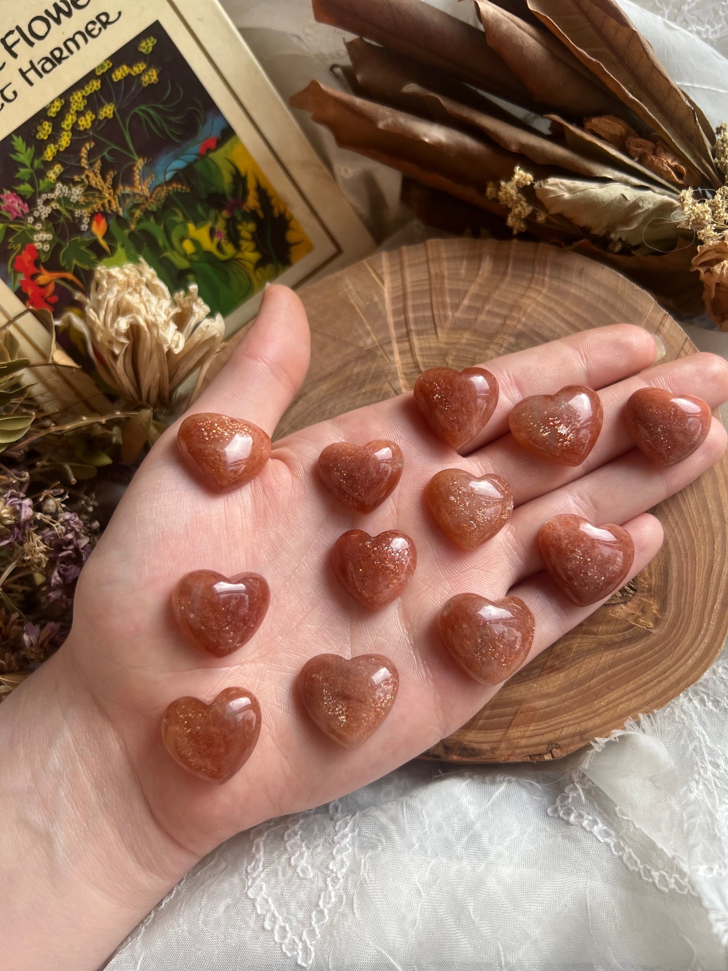 Mini Sunstone Heart carvings