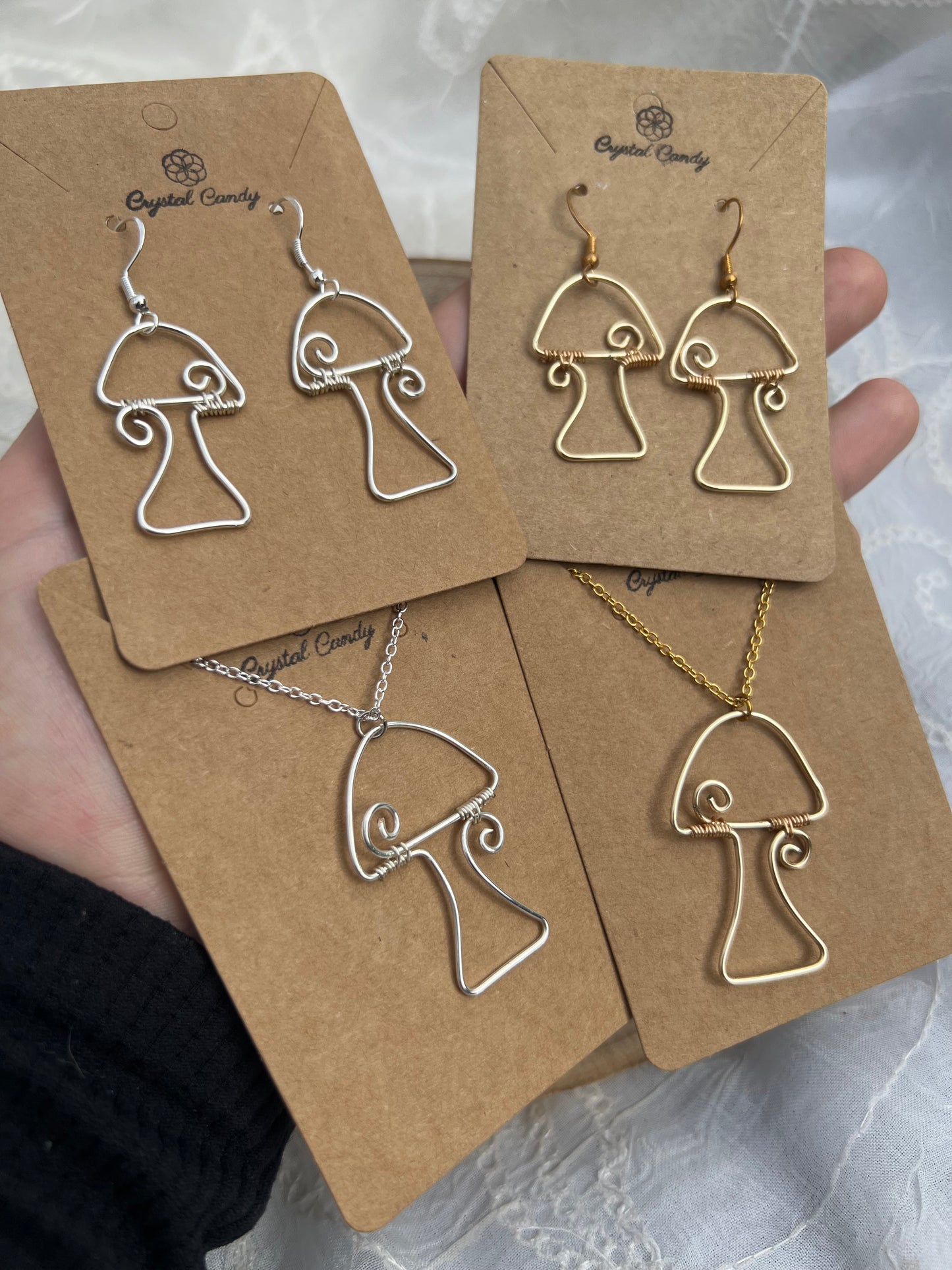 Swirly Mushroom Wire Earrings and Necklace Set