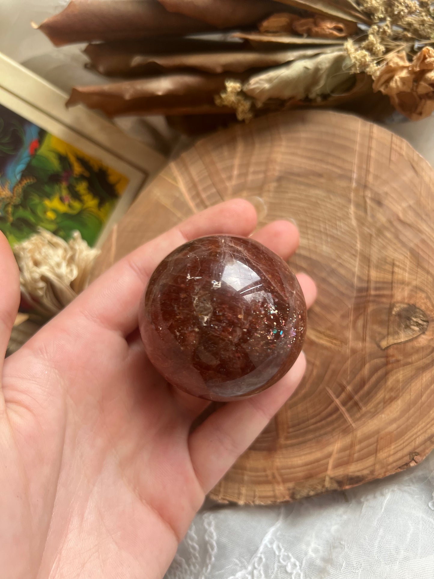 Medium African Red Moonstone with Sunstone sphere