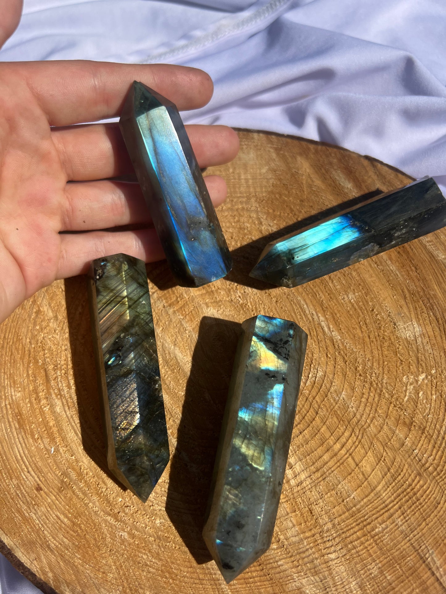 small flashy labradorite towers