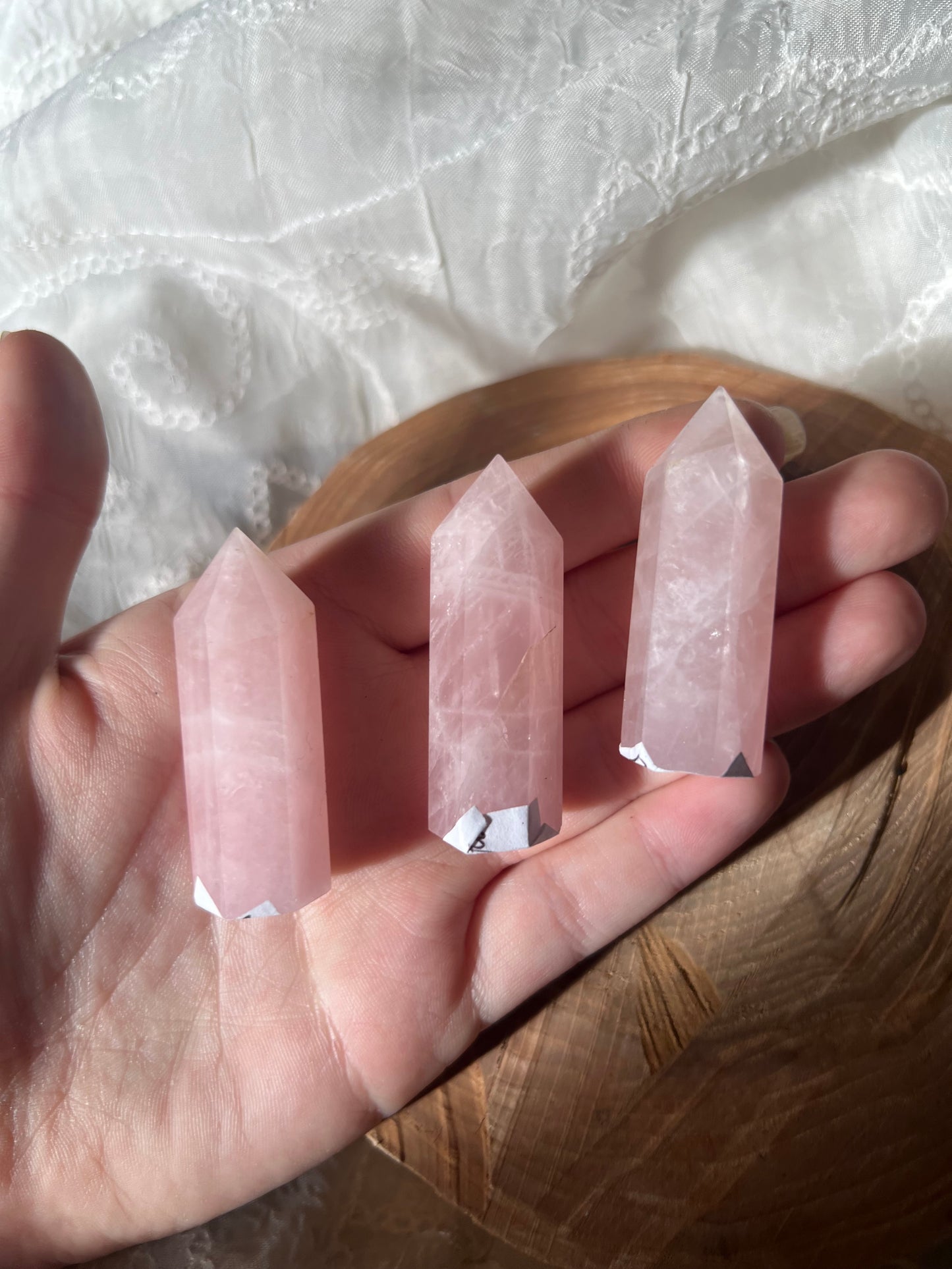 mini rose quartz towers