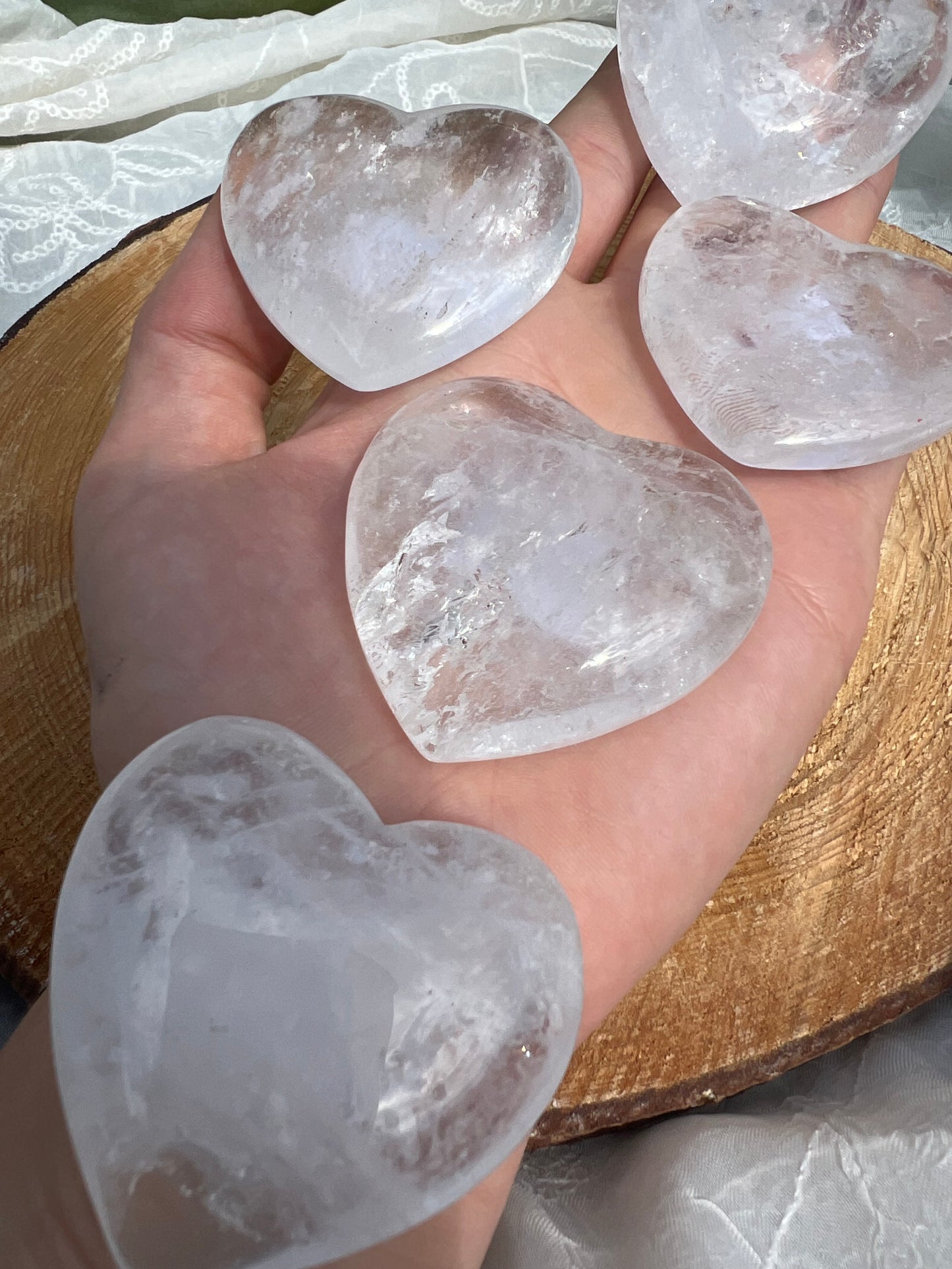clear quartz heart shaped palm stone/pebbles