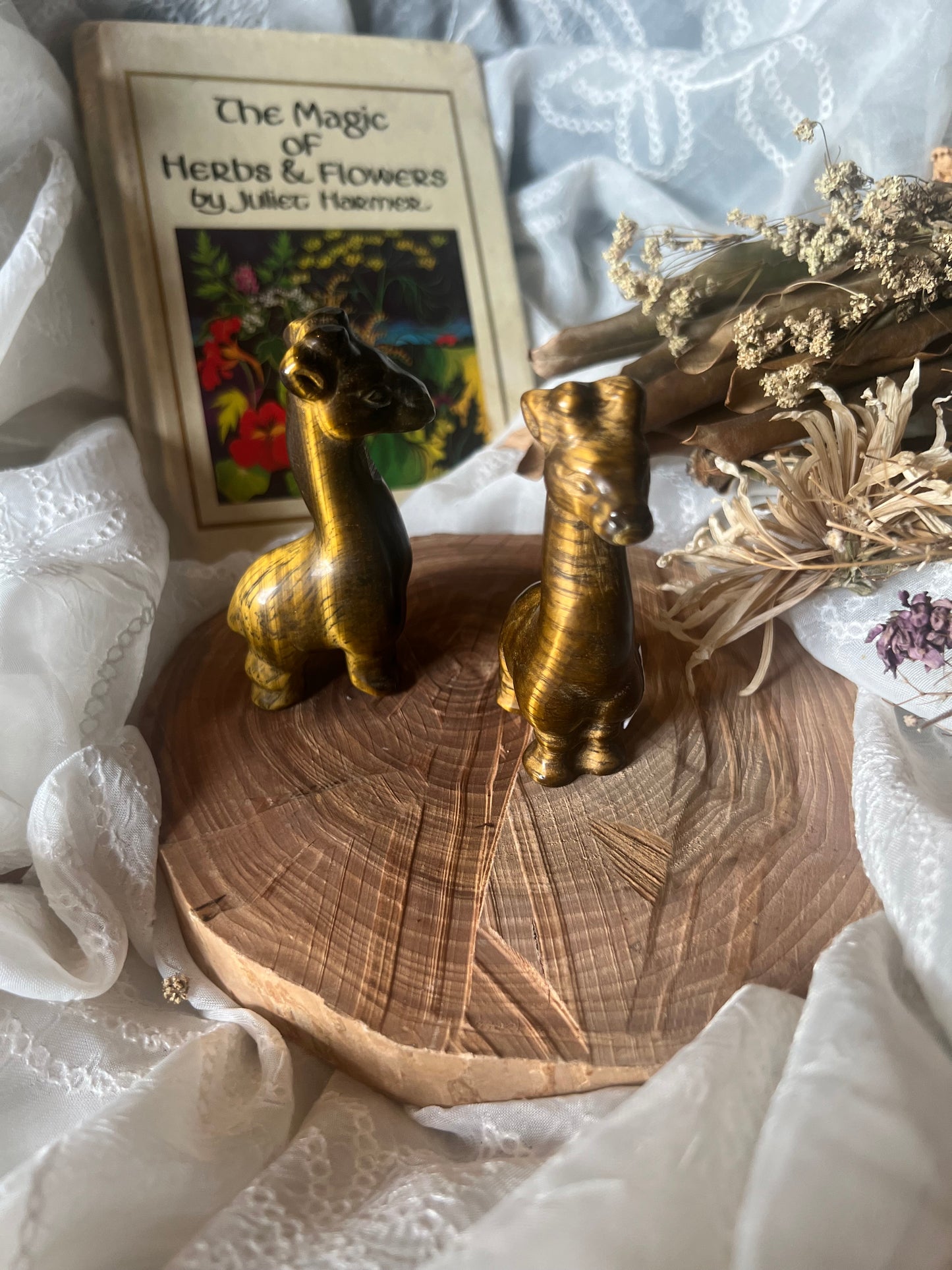 Golden Tigers Eye Giraffe Carvings