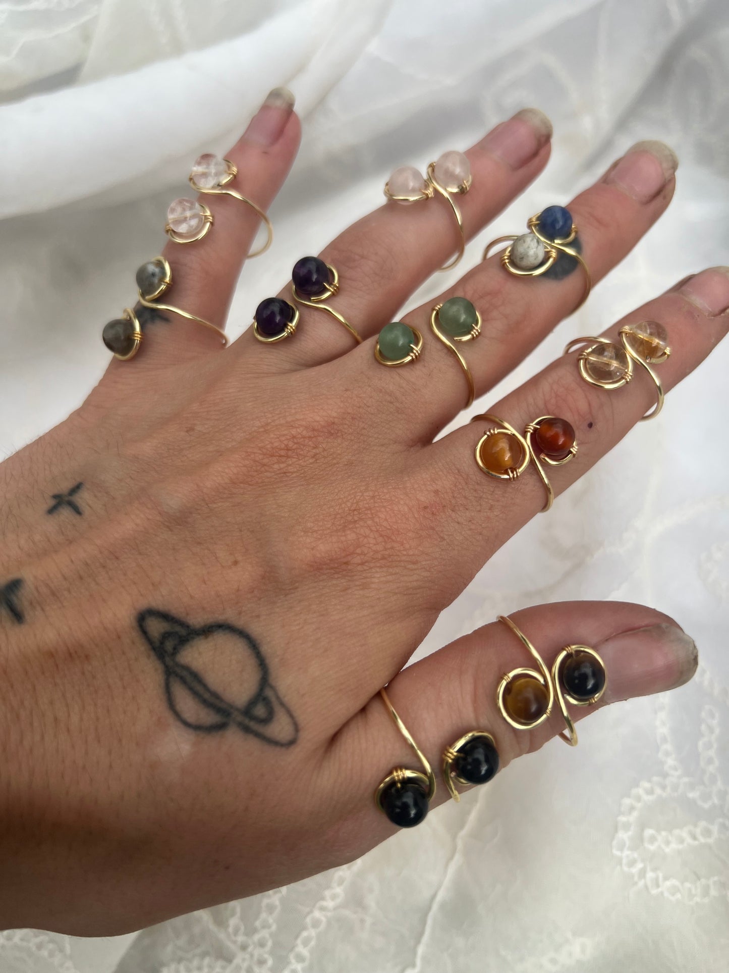 gold double crystal bead adjustable ring