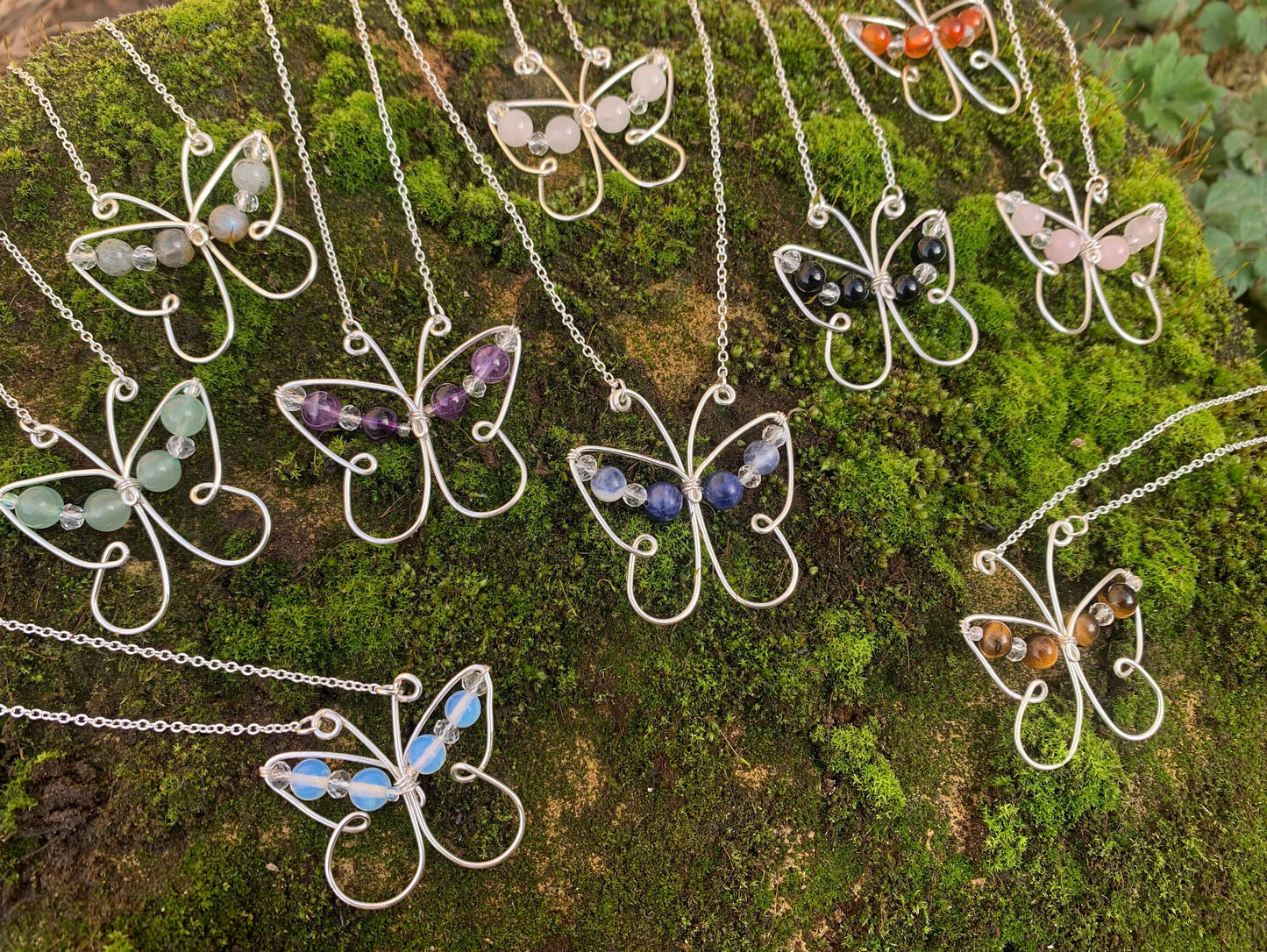 whimsical crystal bead butterfly necklace