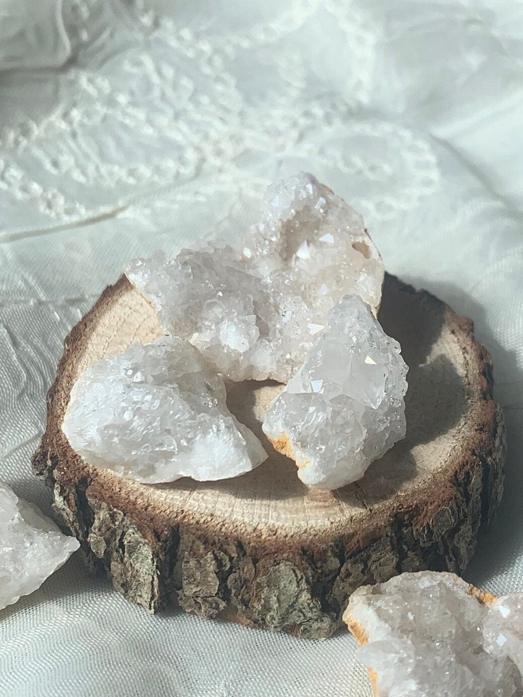 mini clear quartz druzy rough geode chunks