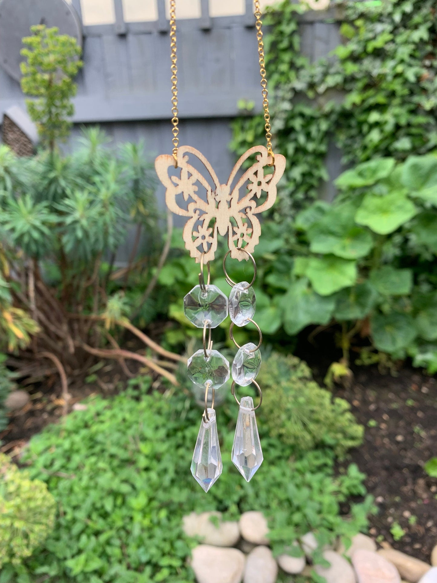 handmade wooden mini butterfly wire wrapped hanging sun catchers