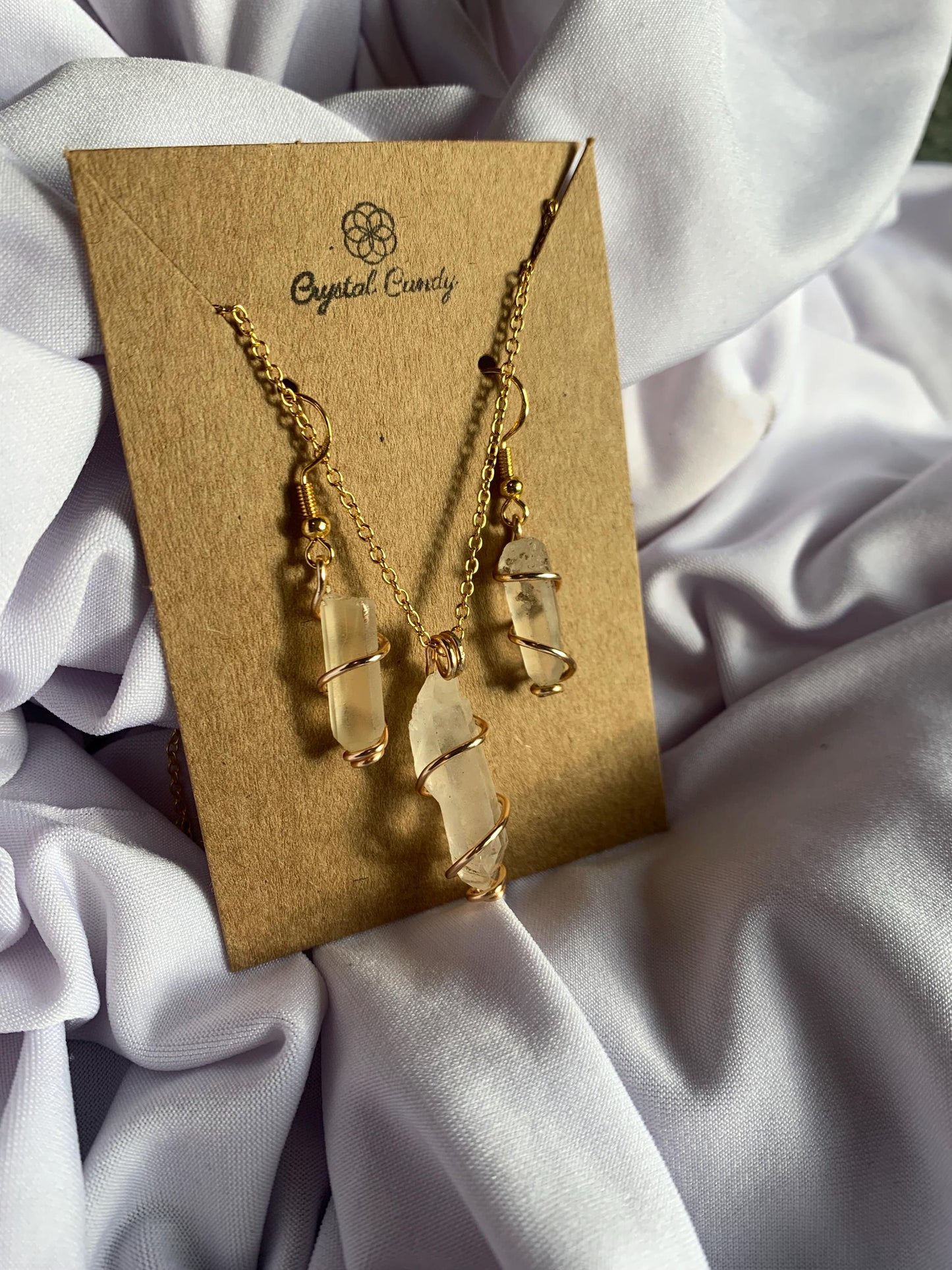 wire wrapped raw natural clear quarts crystal point set