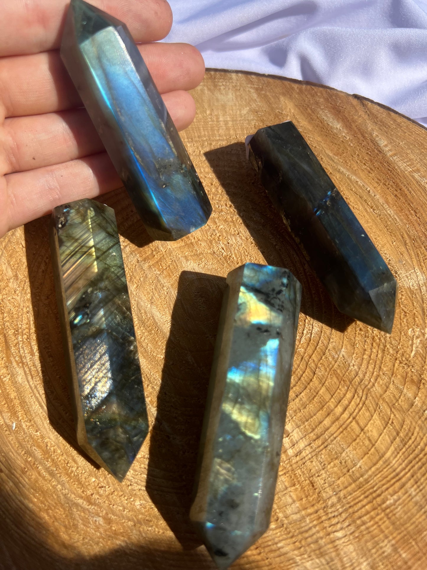 small flashy labradorite towers