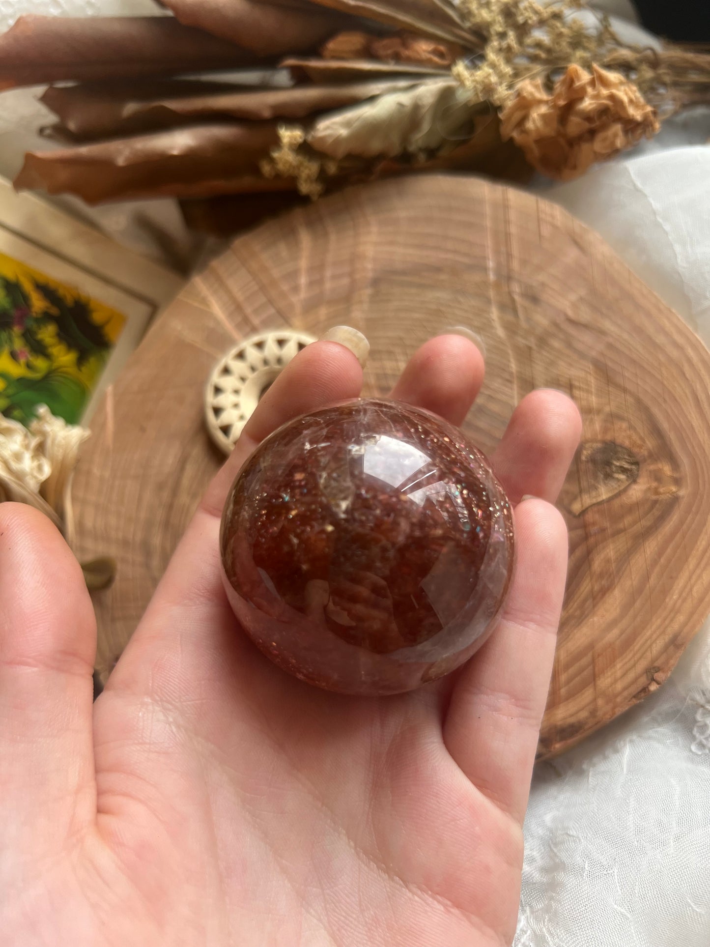 Medium African Red Moonstone with Sunstone sphere
