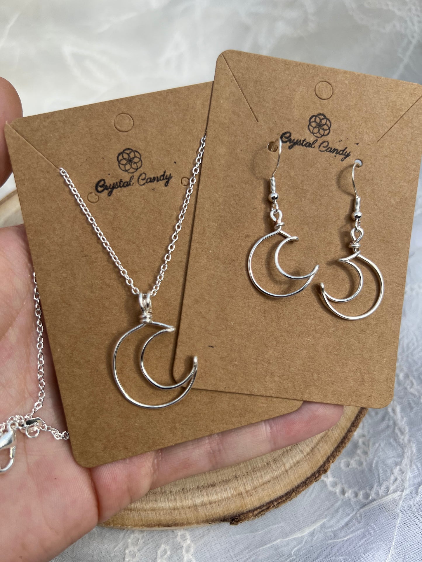 Crescent Moon Earrings and Necklace Set