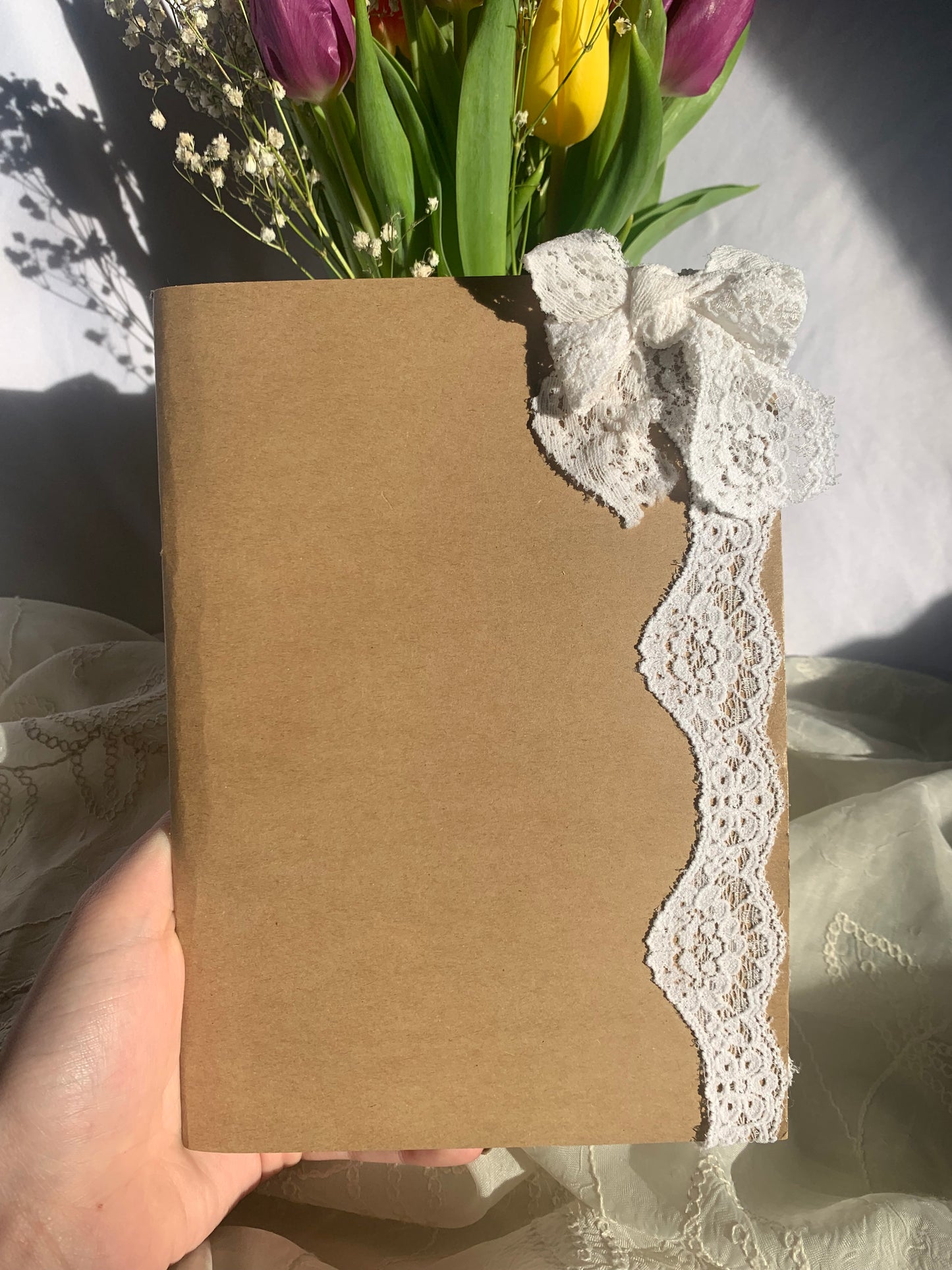 Brown and White Flower lace journals