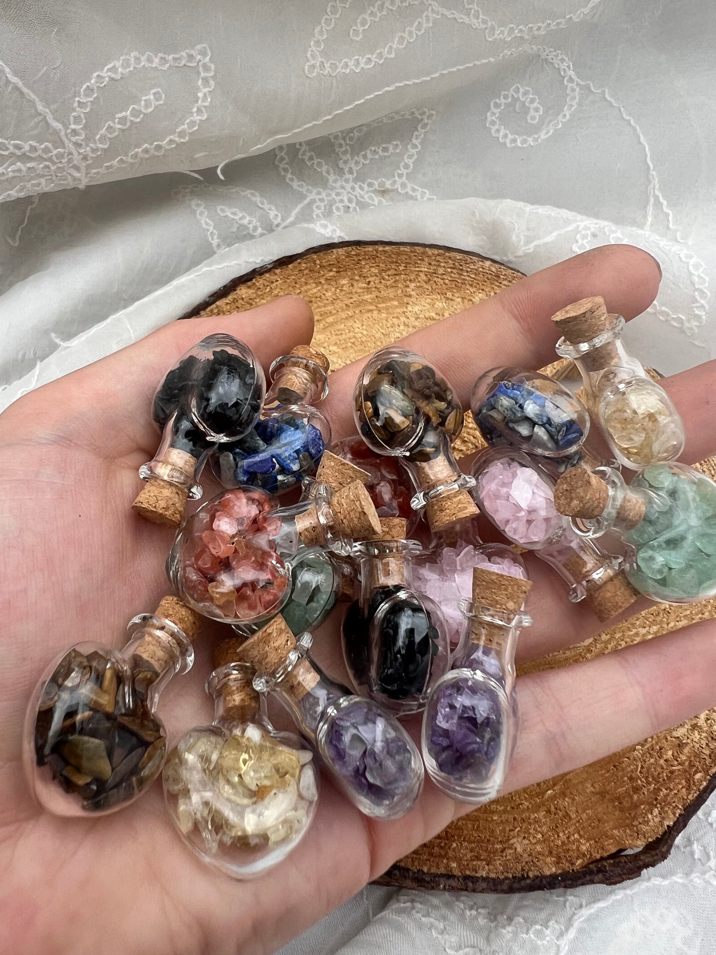 mini heart crystal chip wish bottle