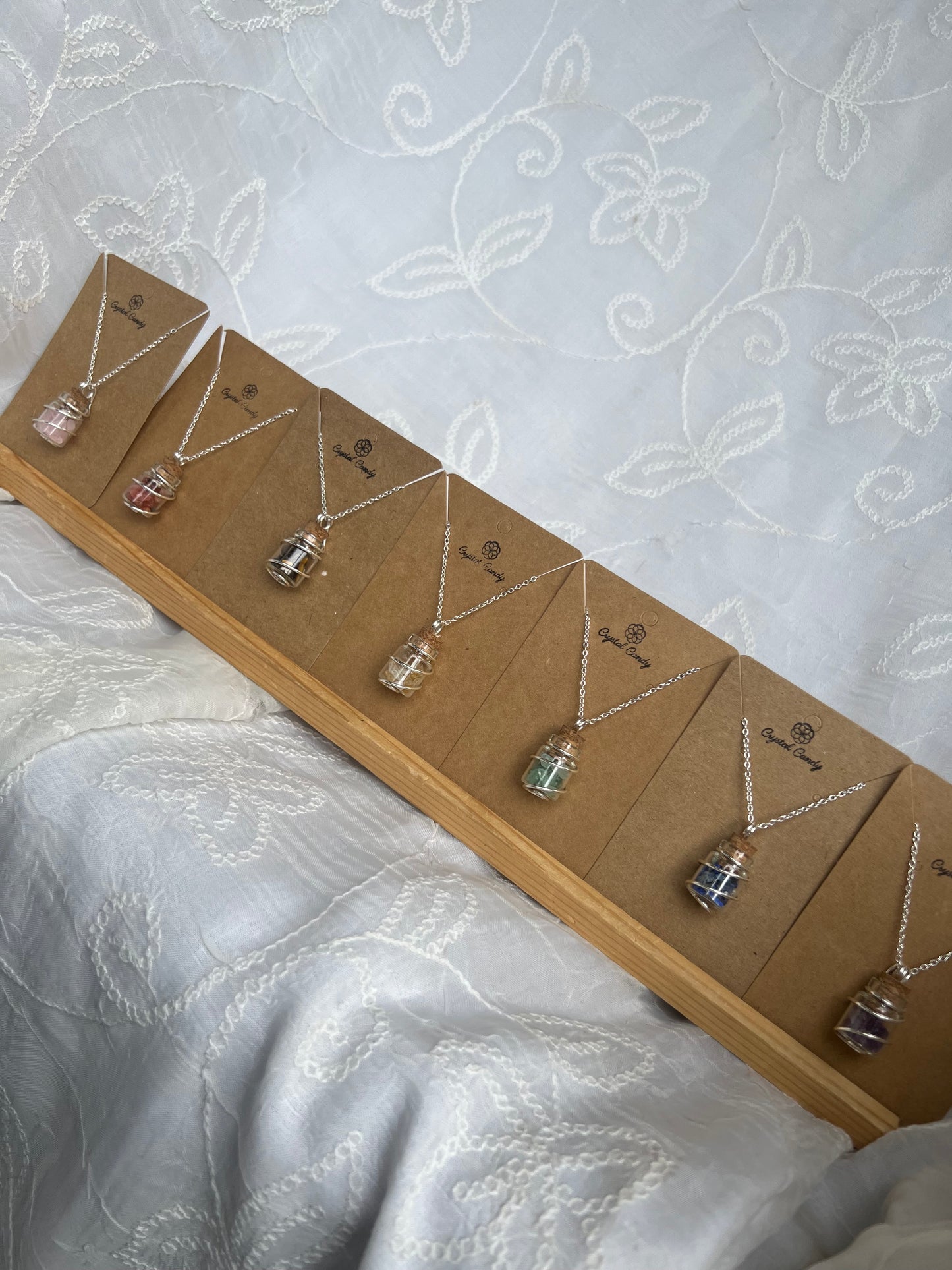 silver crystal chip wish bottle pendants