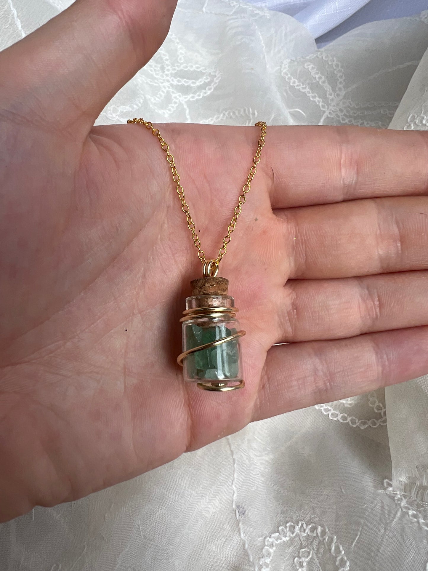 Gold crystal chip wish bottle pendants