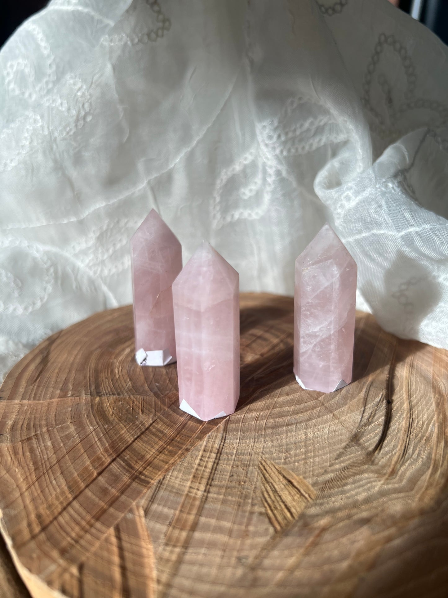 mini rose quartz towers