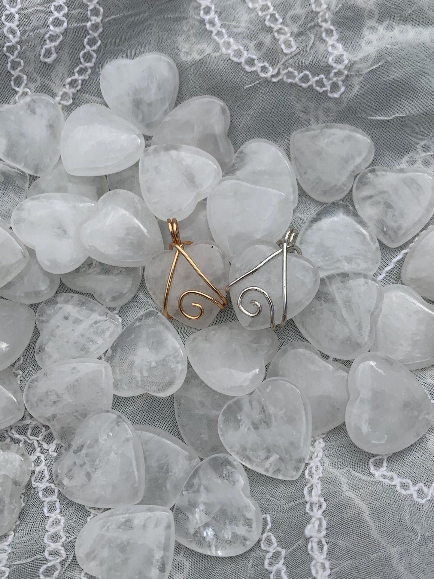 Mini Clear Quartz Heart Pendants