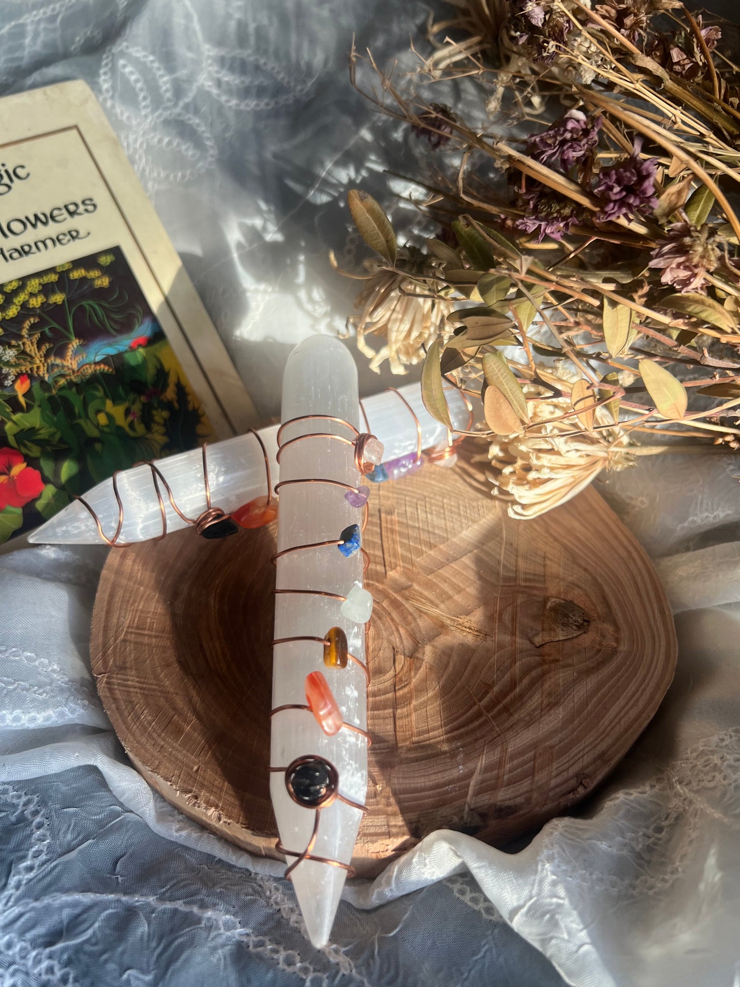 large chakra cleansing satin spar selenite stick wand