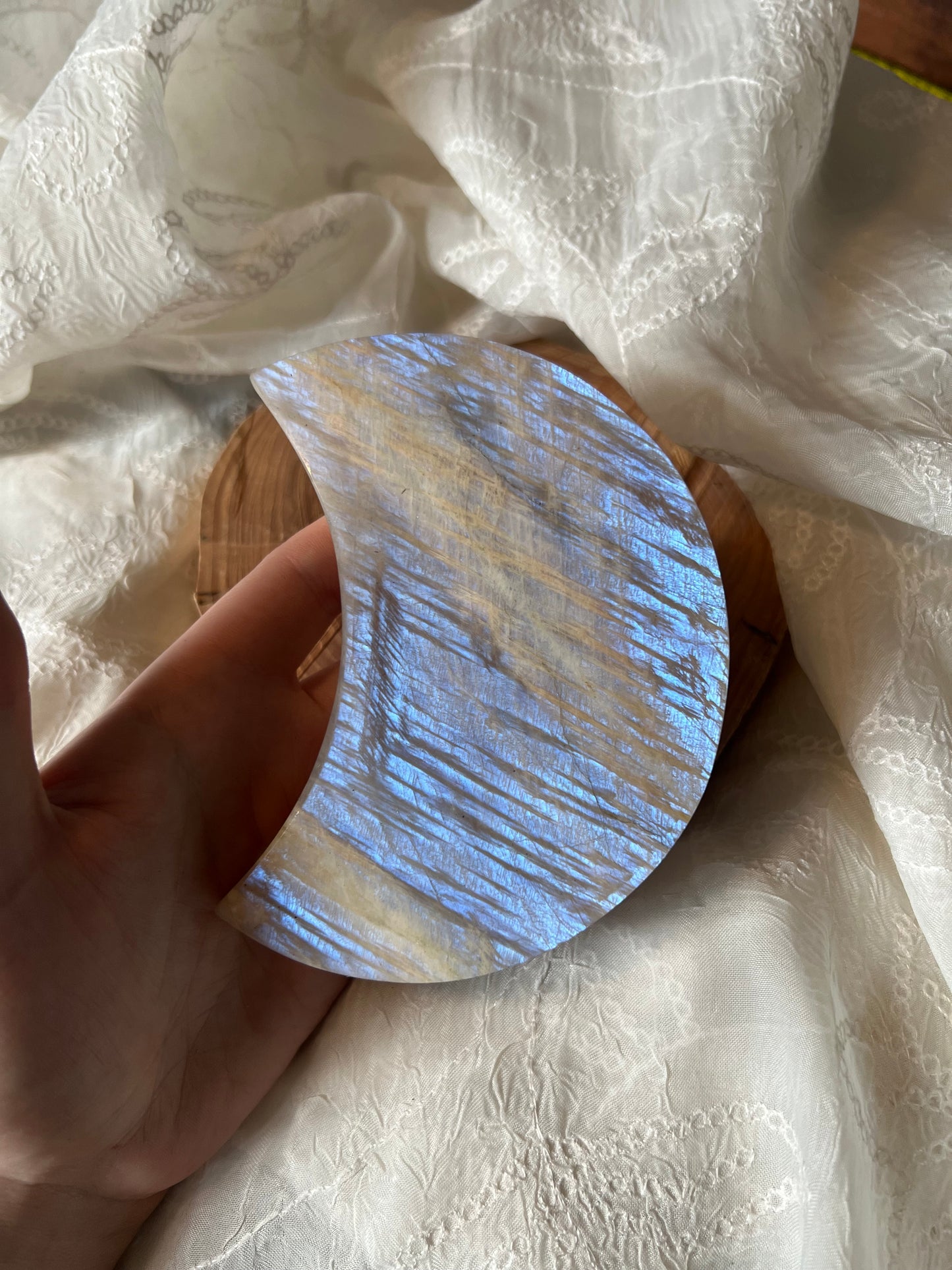 XLarge Moonstone Crescent Moon  display carving