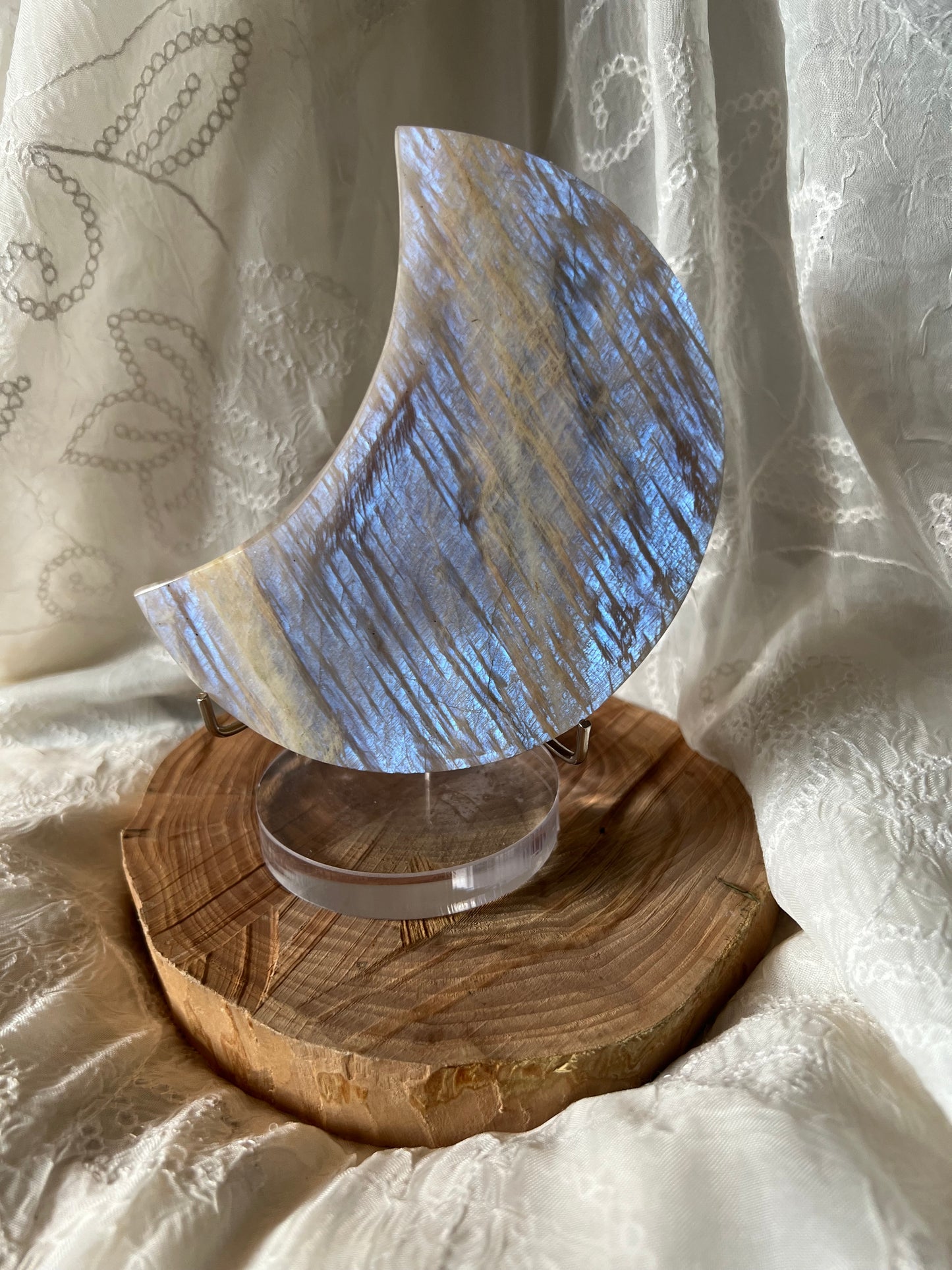XLarge Moonstone Crescent Moon  display carving