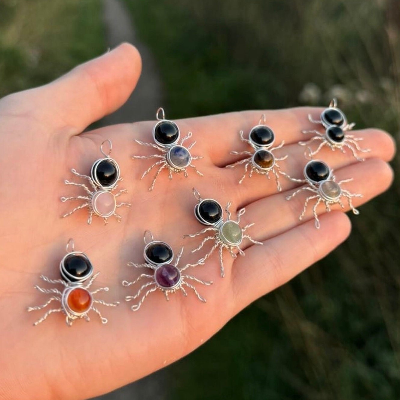 Silver Wire Wrapped Spider pendants