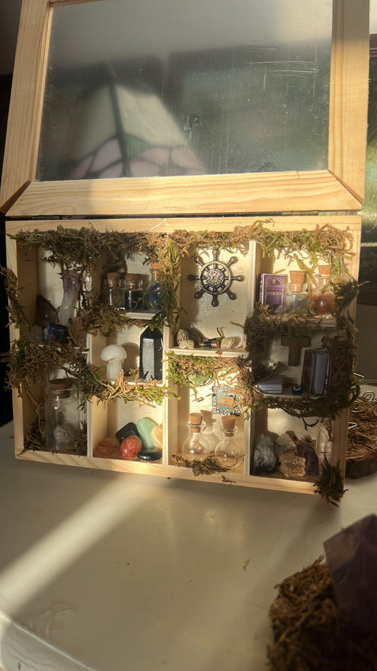 Light up witchy miniature cabinet apothecary scene display