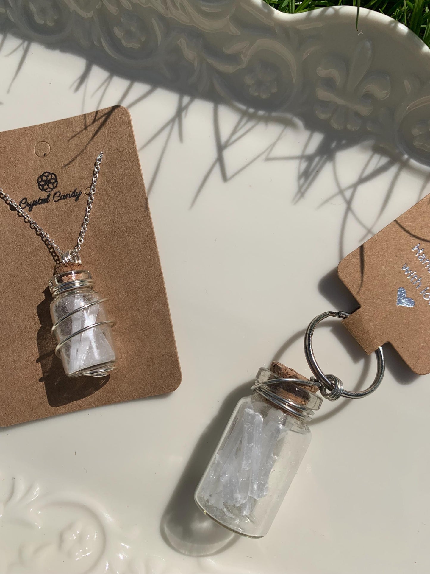 Selenite chip wish bottle gift set