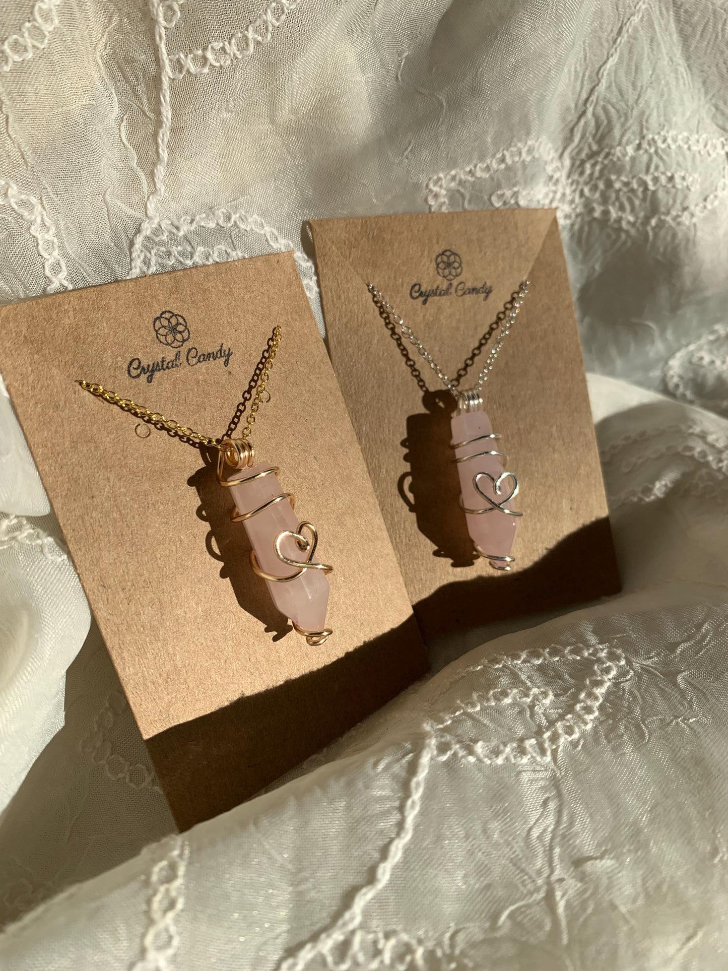 love heart rose quartz point pendants