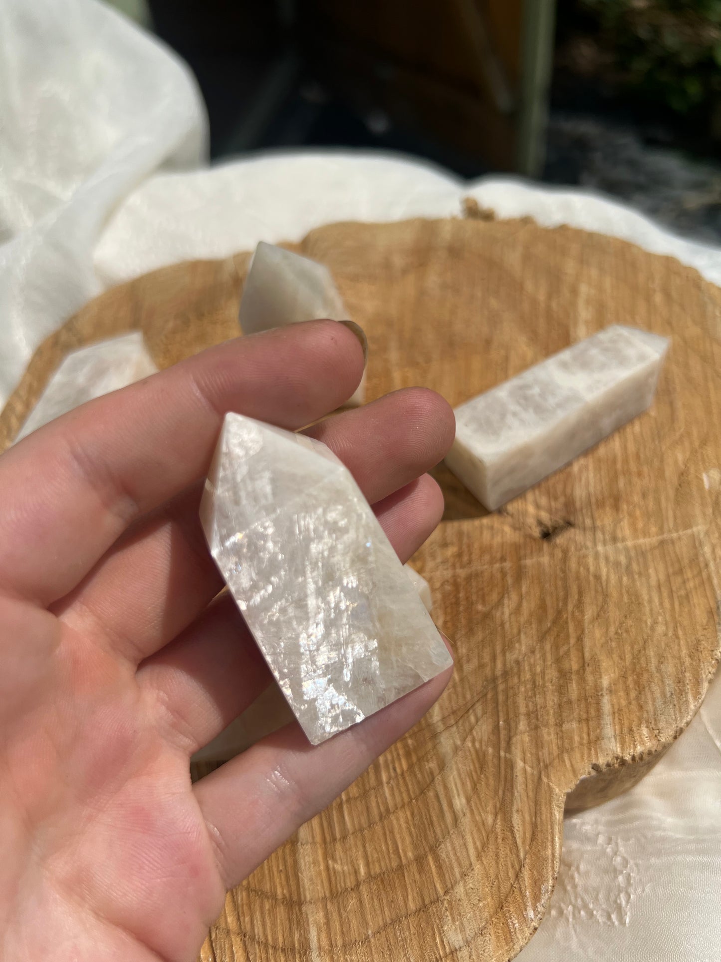 small flashy white moonstone towers