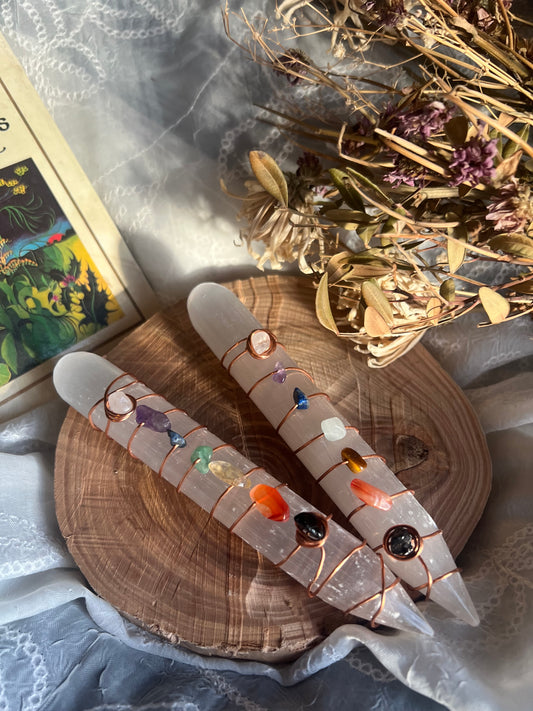 large chakra cleansing satin spar selenite stick wand