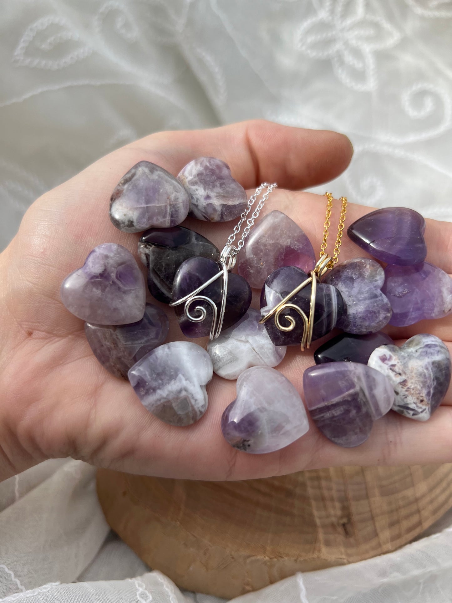 amethyst love heart pendants