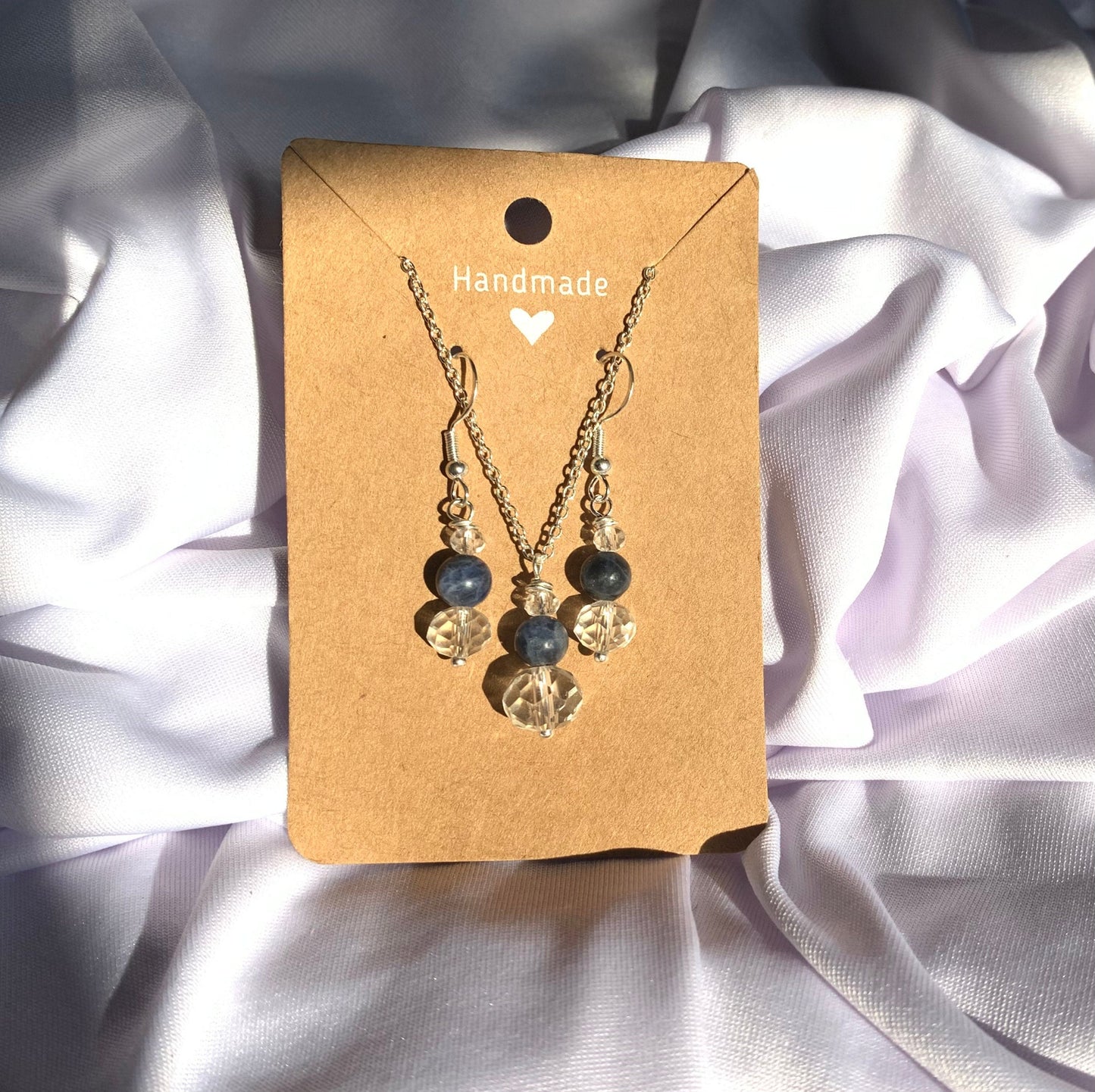 Silver Classic Crystal drop down Earrings and Necklace set