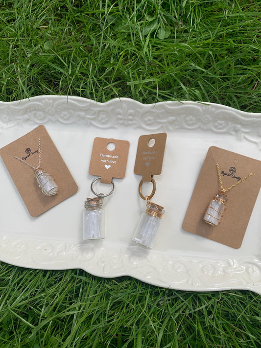 Selenite chip wish bottle gift set