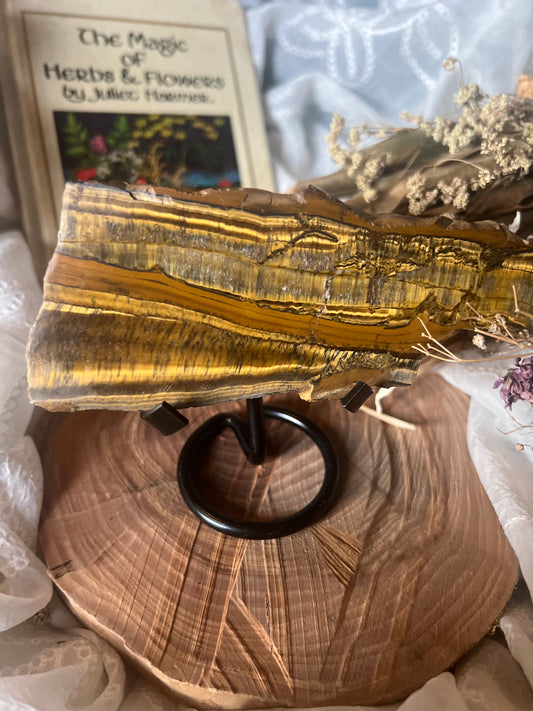 Golden Tigers Eye Half Polished Slab & Stand