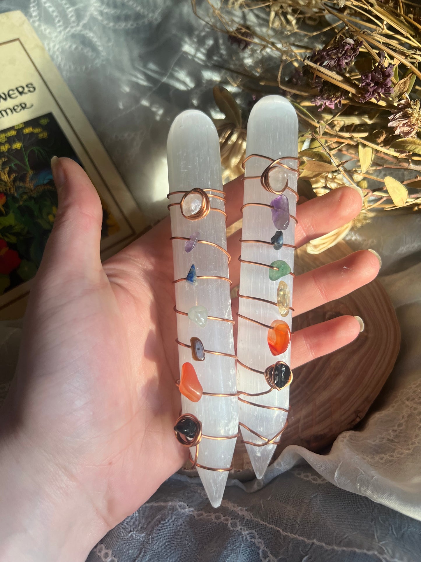 large chakra cleansing satin spar selenite stick wand