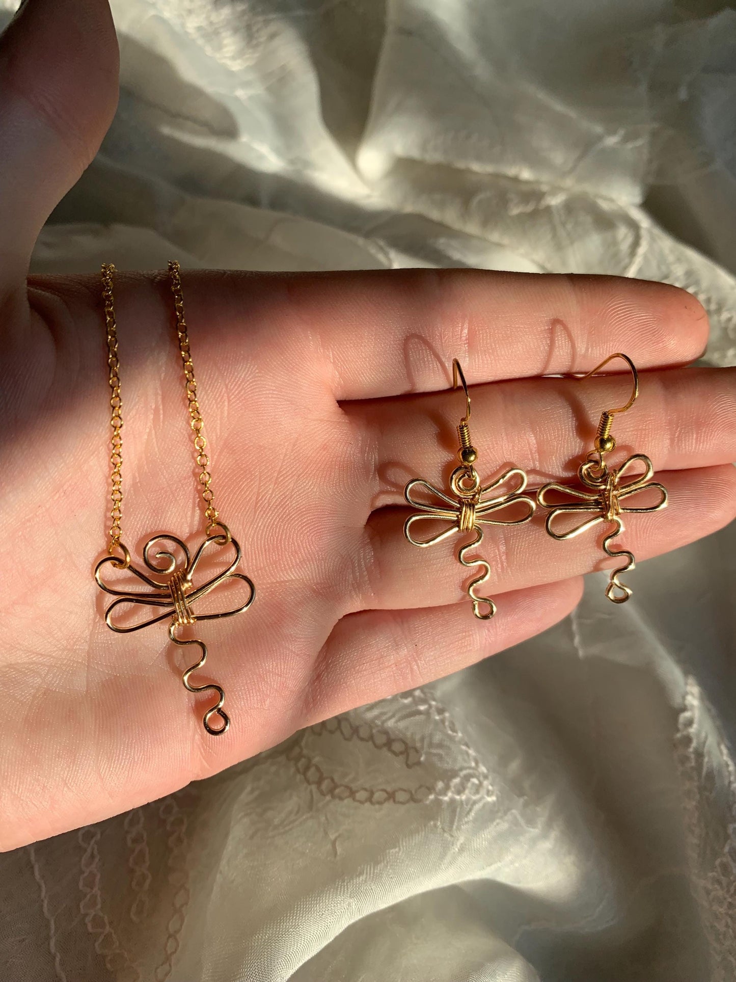 Swirly Dragonfly Earrings and Necklace Set