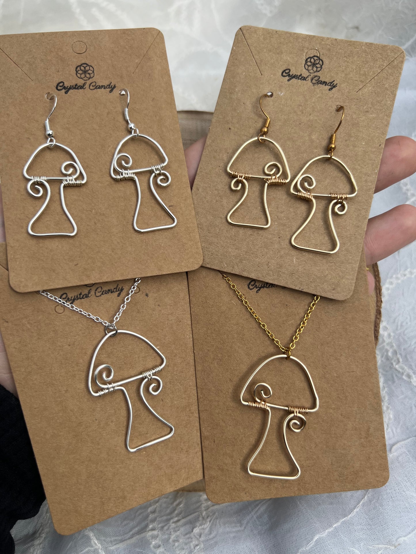Swirly Mushroom Wire Earrings and Necklace Set