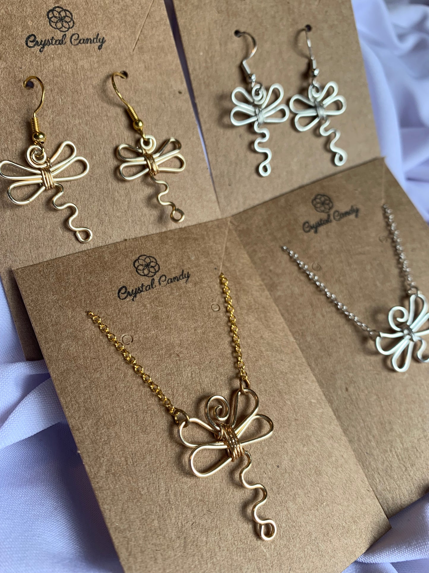 Swirly Dragonfly Earrings and Necklace Set
