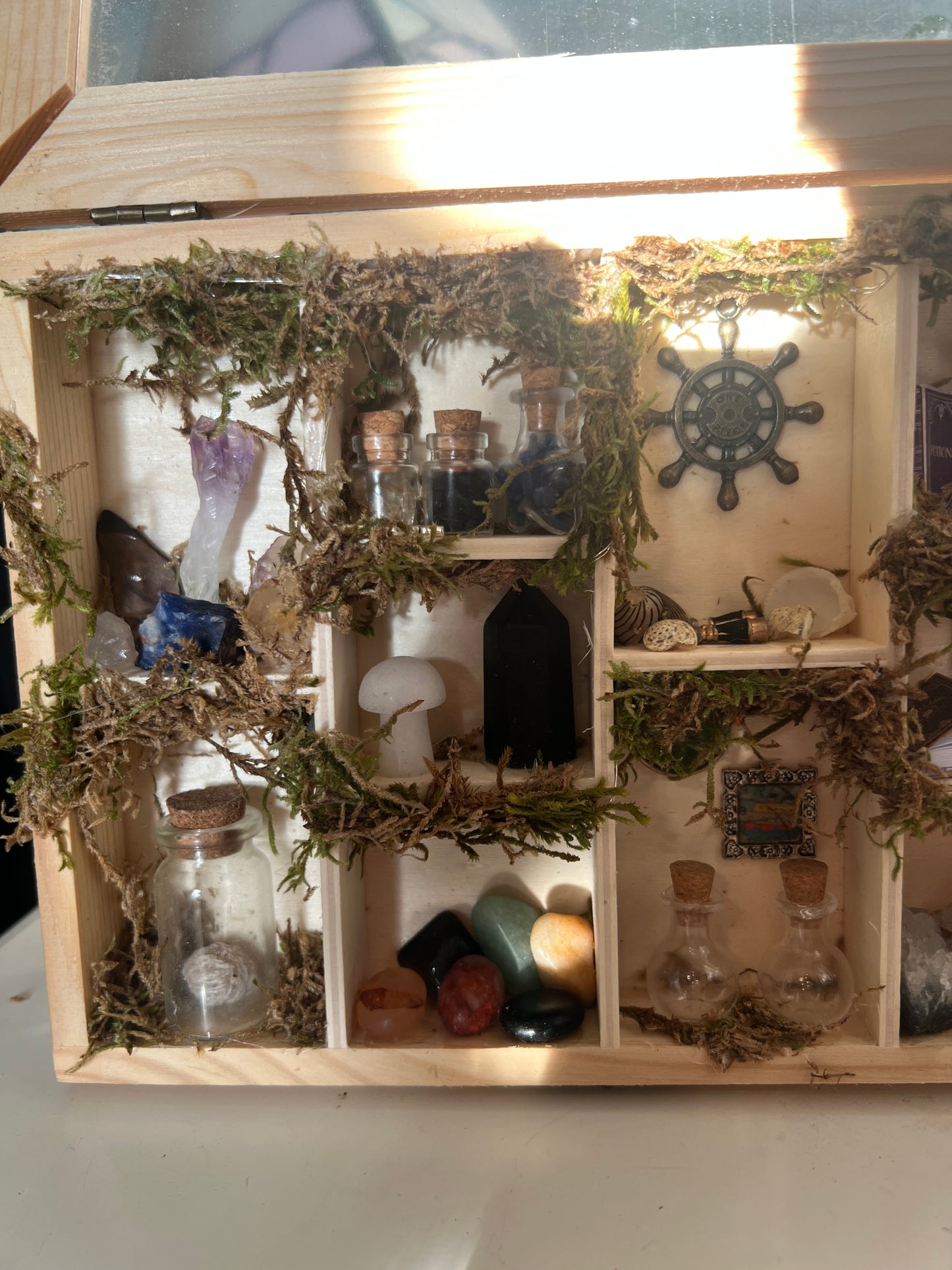 Light up witchy miniature cabinet apothecary scene display