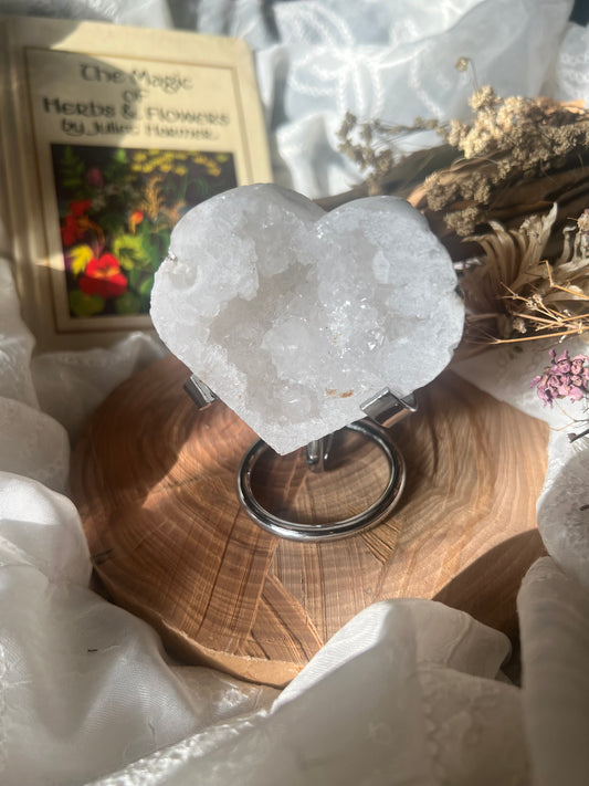 Large Druzy Quartz Heart Shaped Geode + Stand