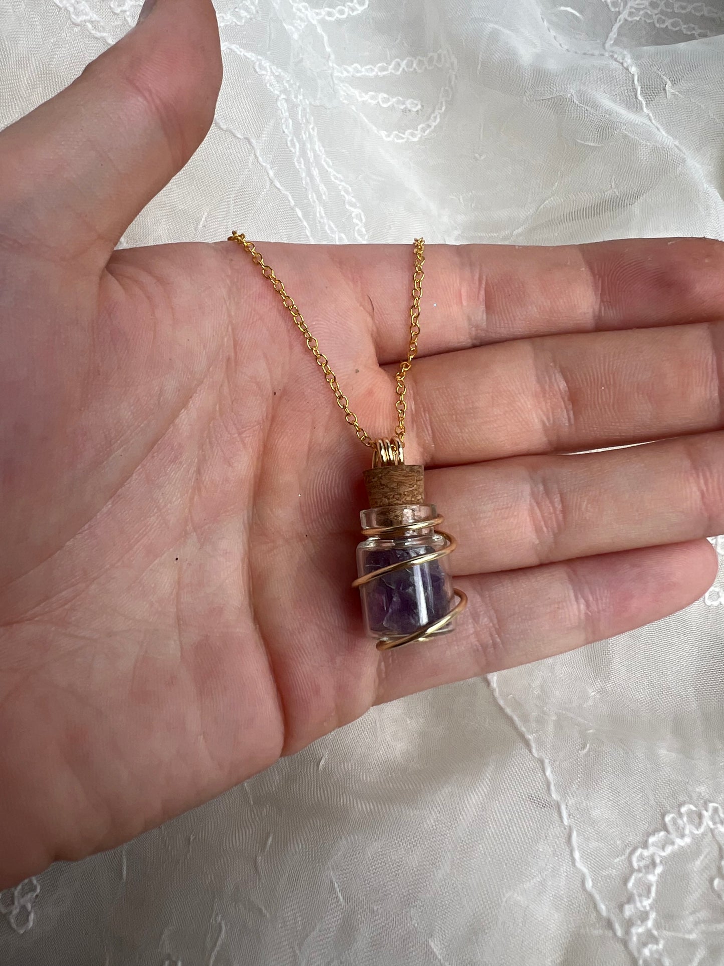 Gold crystal chip wish bottle pendants