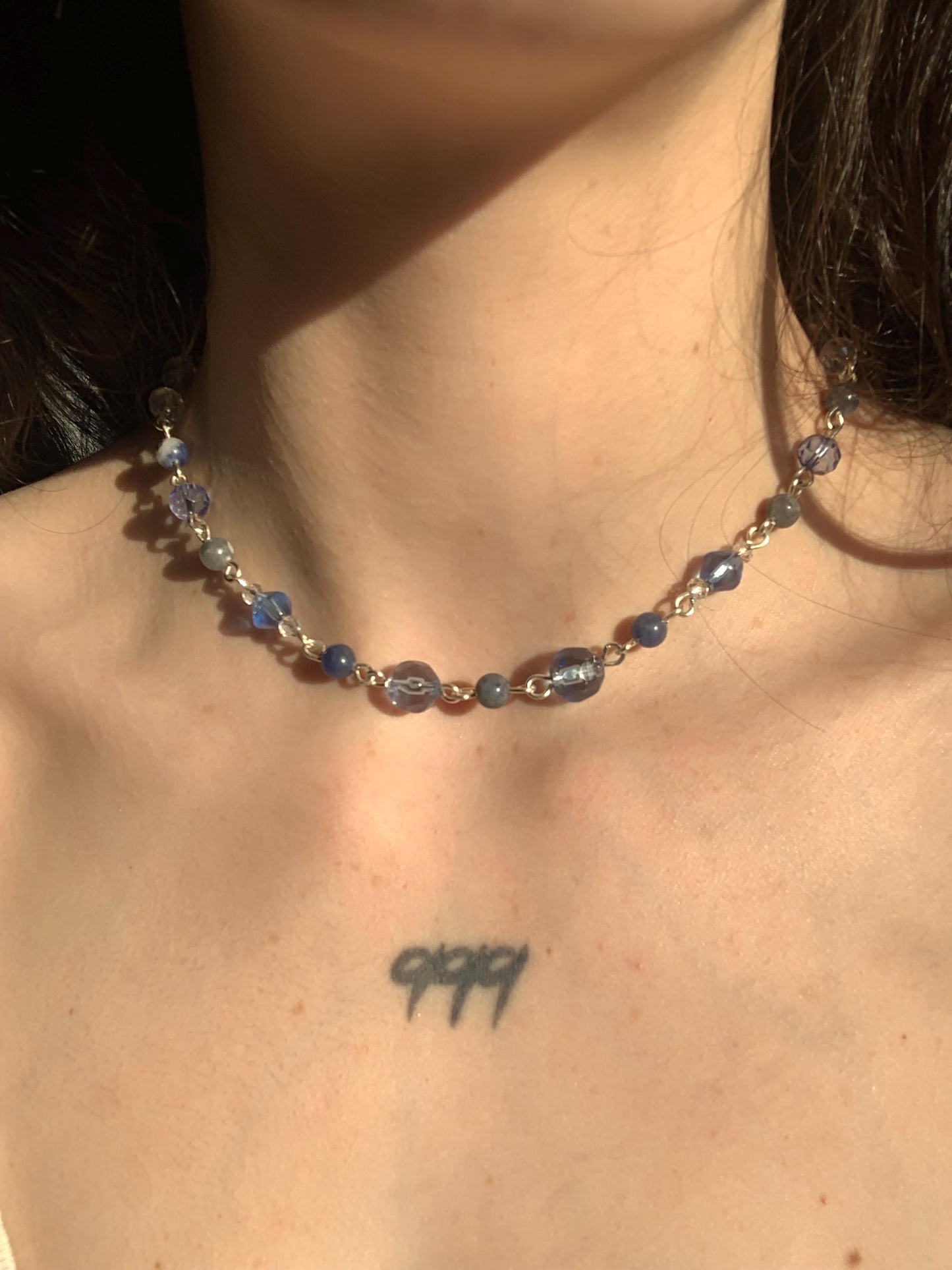 Blue glass and Sodalite Beaded Chocker