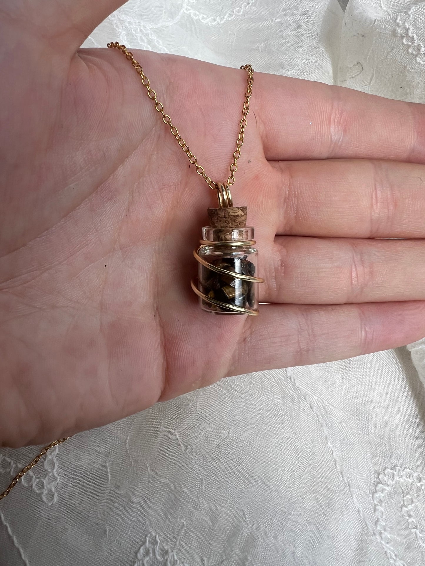 Gold crystal chip wish bottle pendants