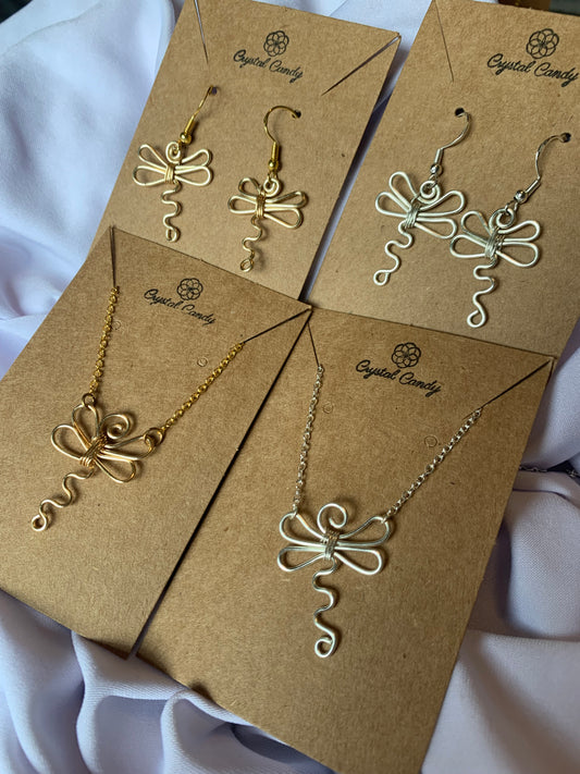 Swirly Dragonfly Earrings and Necklace Set