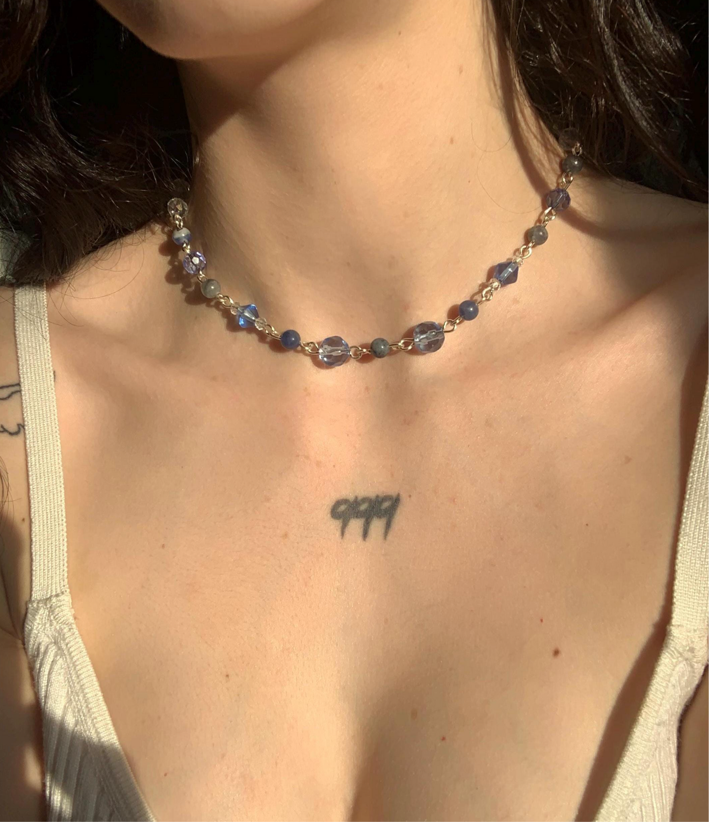 Blue glass and Sodalite Beaded Chocker