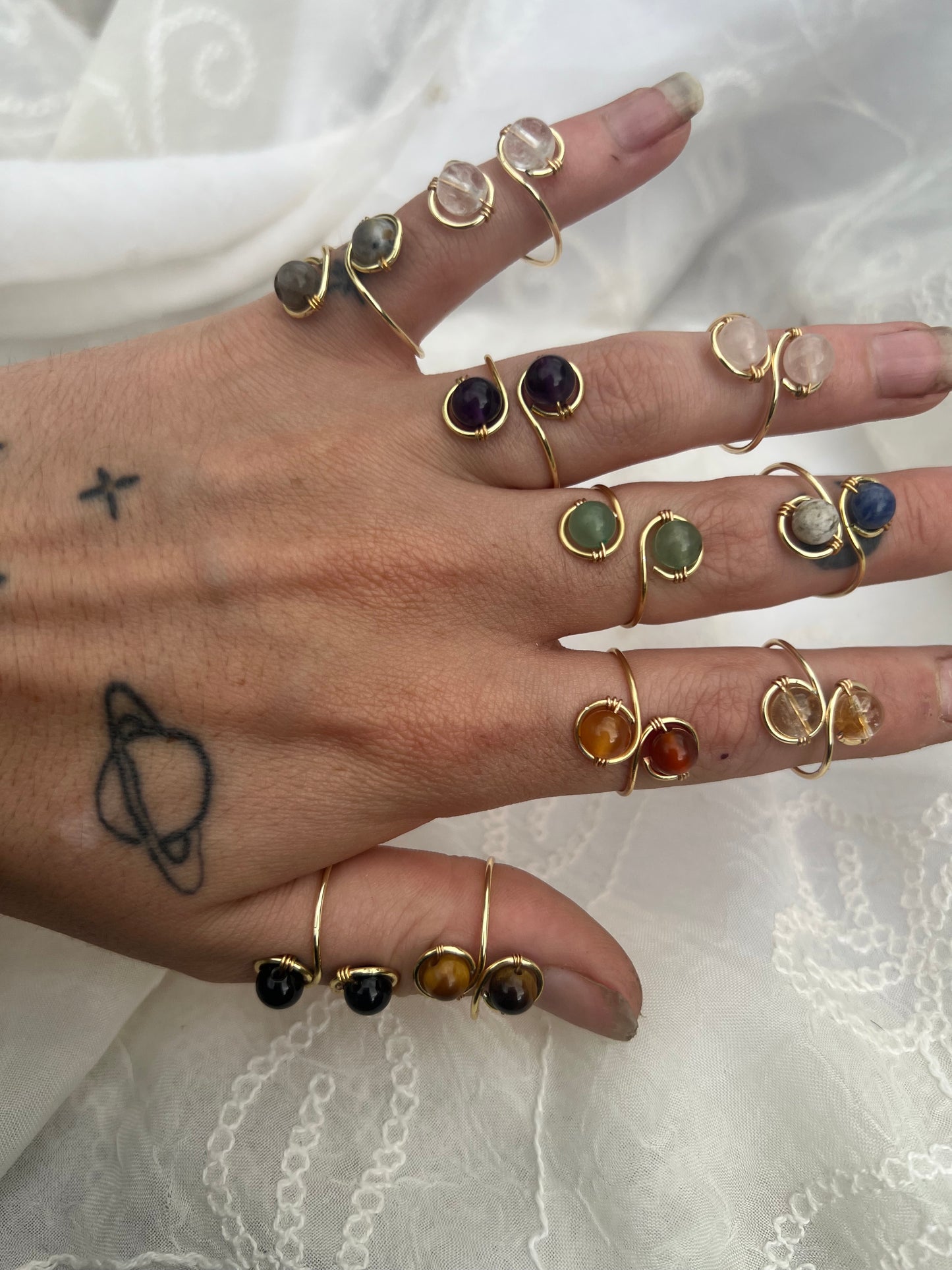 gold double crystal bead adjustable ring