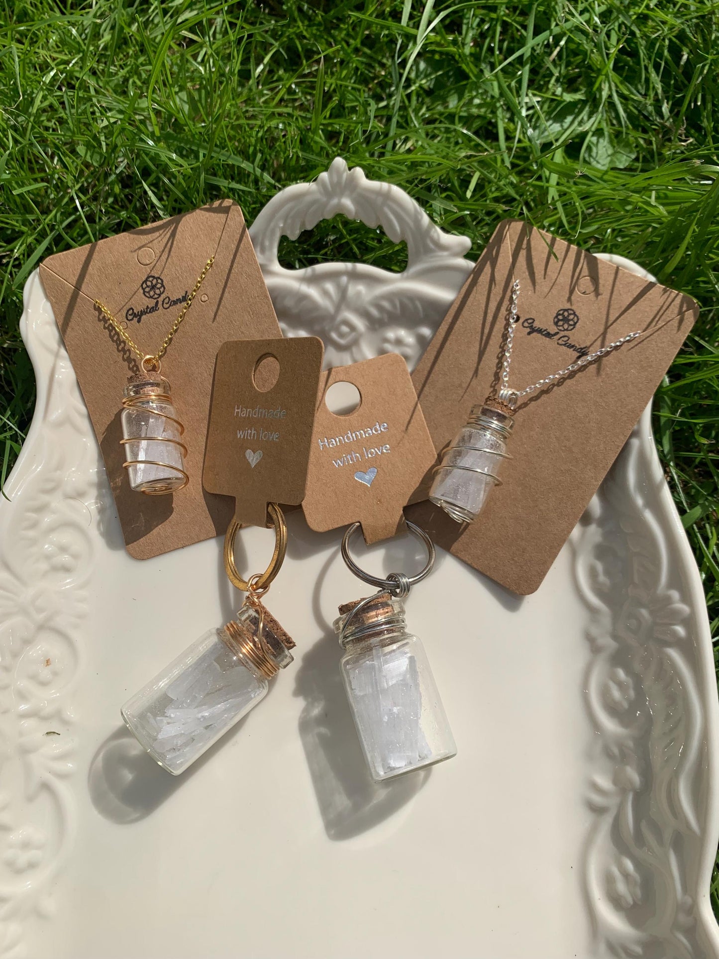 Selenite chip wish bottle gift set