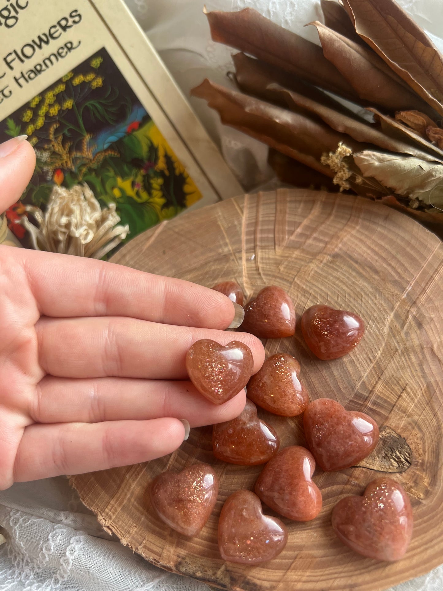 Mini Sunstone Heart carvings