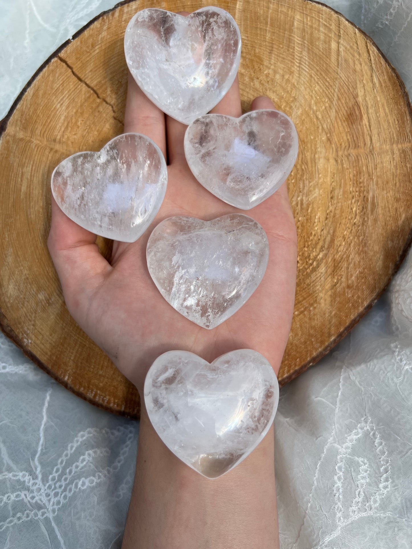 clear quartz heart shaped palm stone/pebbles