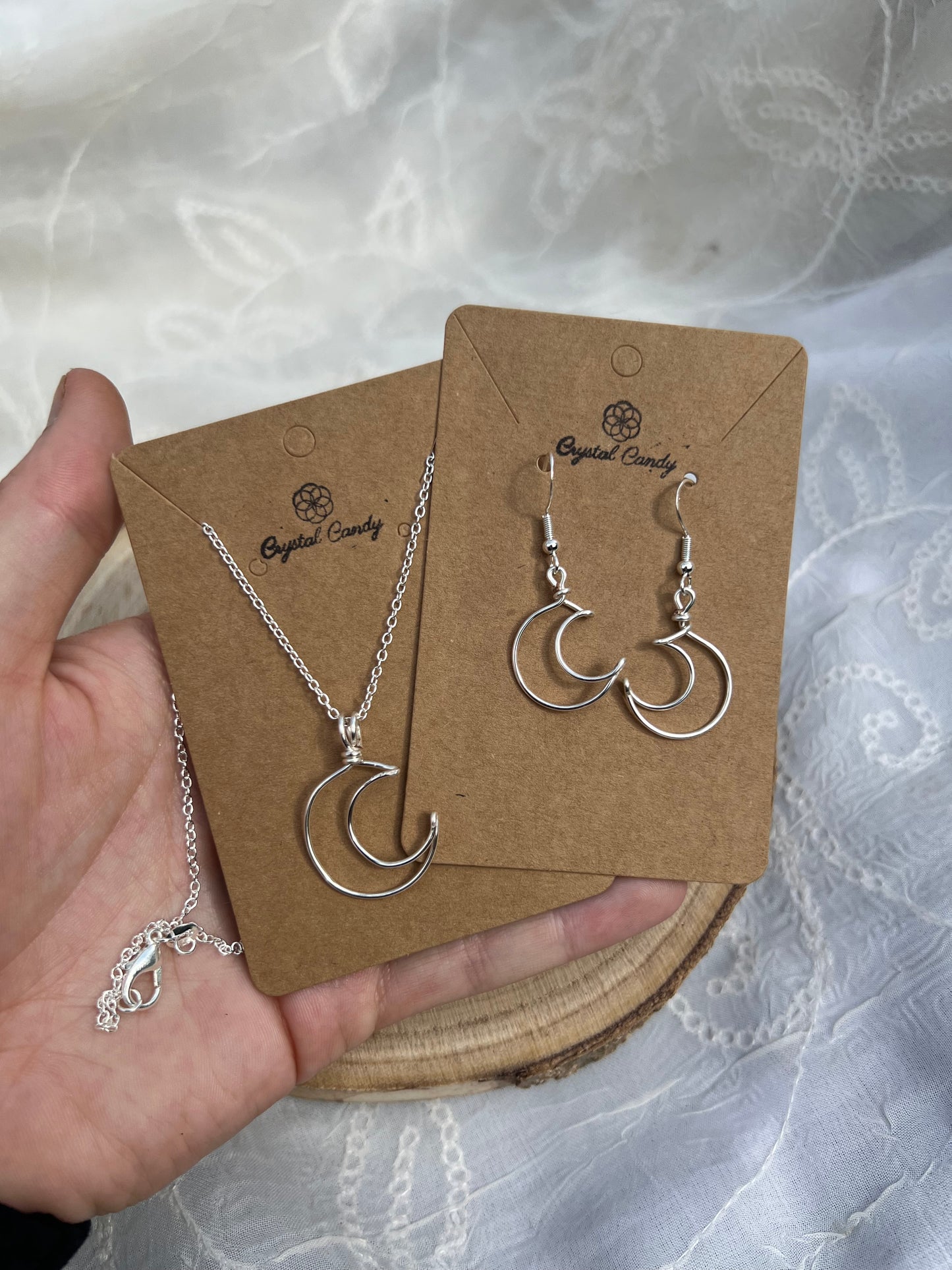 Crescent Moon Earrings and Necklace Set